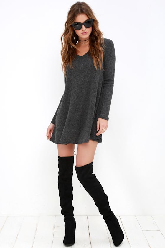There Goes My Heart Dark Grey Swing Dress 8