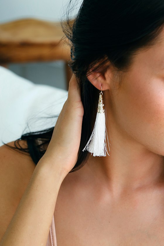Bellamy White Tassel Earrings 1