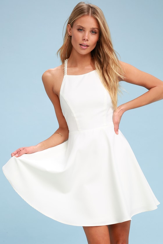 Stunning Skater Dress - White Skater Dress -Faux Pearl Dress