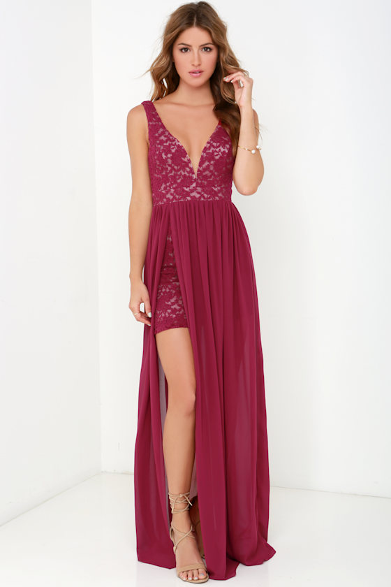 Make Way for Wonderful Berry Red Lace Maxi Dress 8
