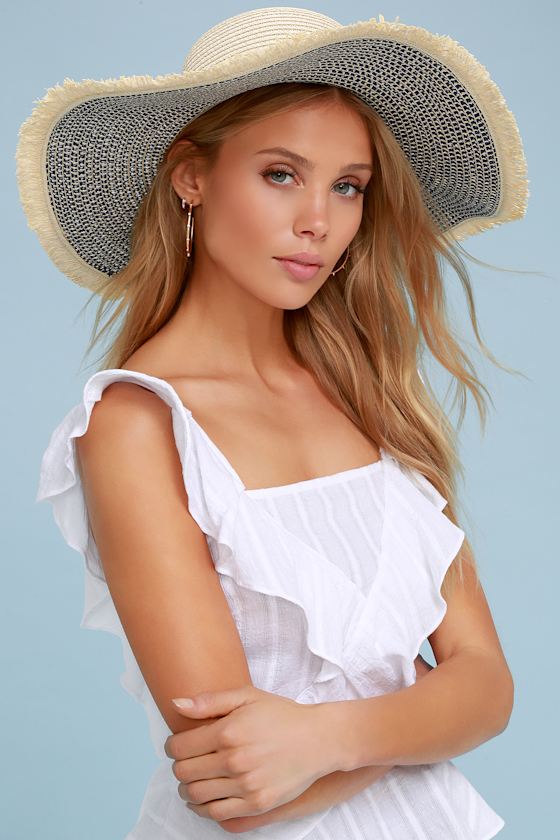 Palmetto Blue and Beige Floppy Straw Hat 3