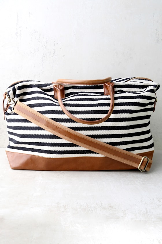 Jet Setter Cream and Black Striped Weekender 7