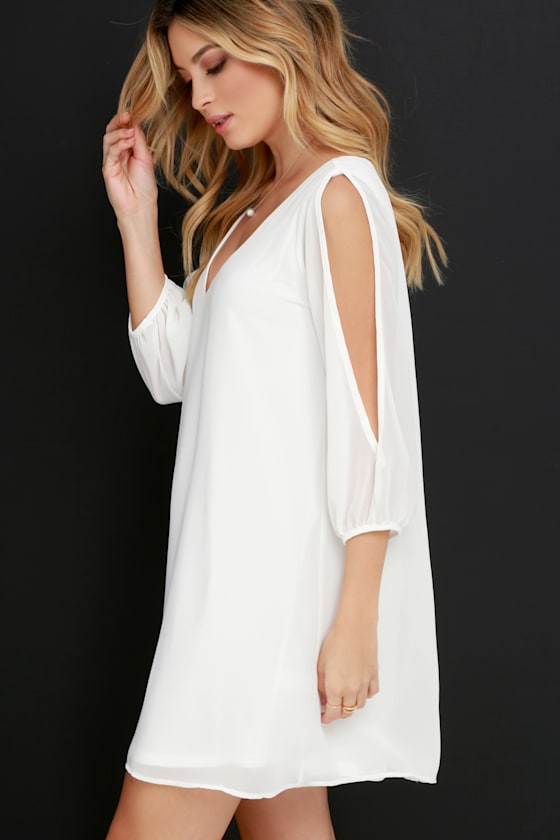 Pretty Ivory Dress Shift Dress Cold Shoulder Dress