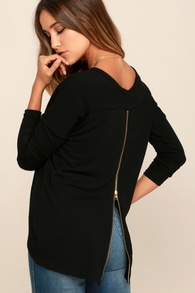 Zip to My Lou Black Sweater Top