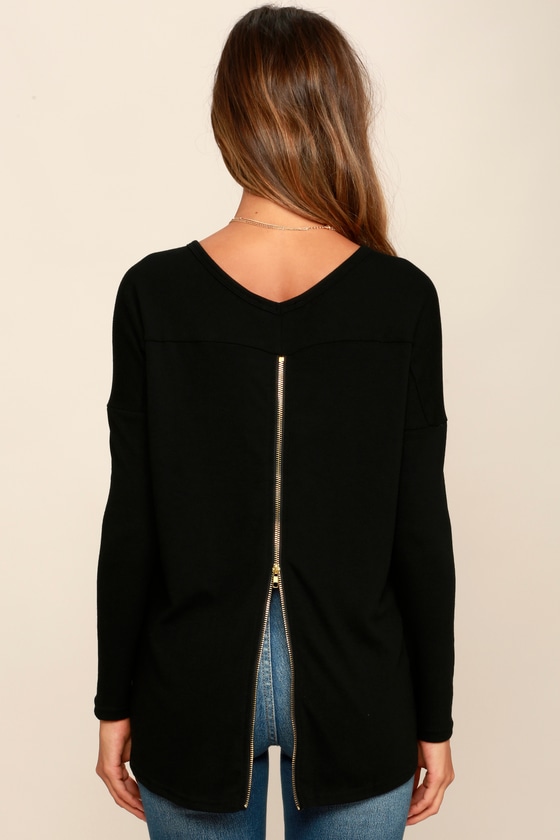 Cute Black Sweater - Knit Sweater - Long Sleeve Top