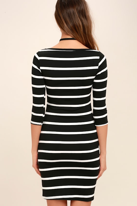 Cute Black Dress Striped Dress Bodycon Dress