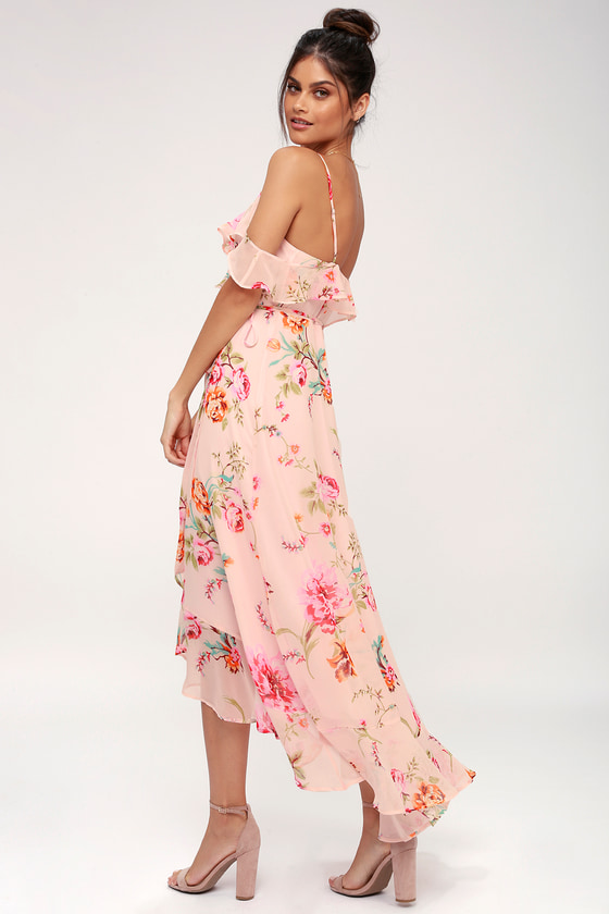 pink floral off shoulder dress