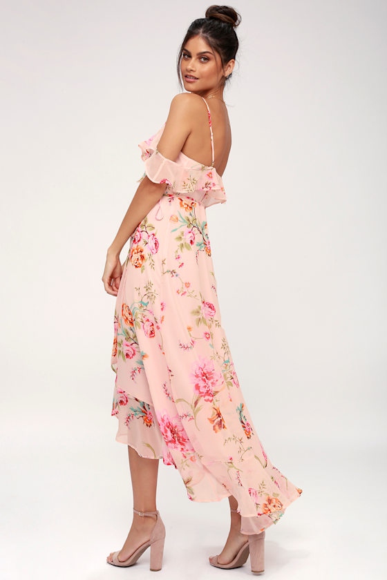 Ella Blush Pink Floral Print Off-the-Shoulder Midi Dress 3