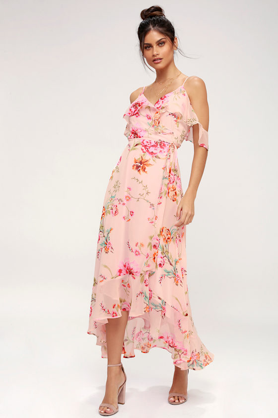 Ella Blush Pink Floral Print Off-the-Shoulder Midi Dress 2