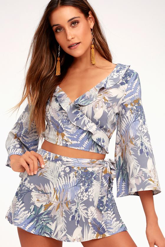 Tropic Down Low Periwinkle Blue Tropical Print Skort 1