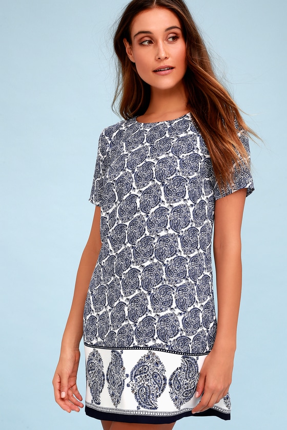 Taj Mahal Tour Blue Print Shift Dress Taj Mahal Tour Blue Print Shift Dress