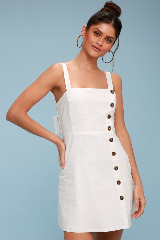 Cute White Dress - Button-Down Dress 