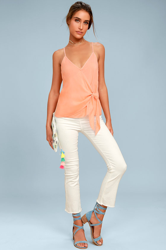 Take Note Peach Wrap Top 2