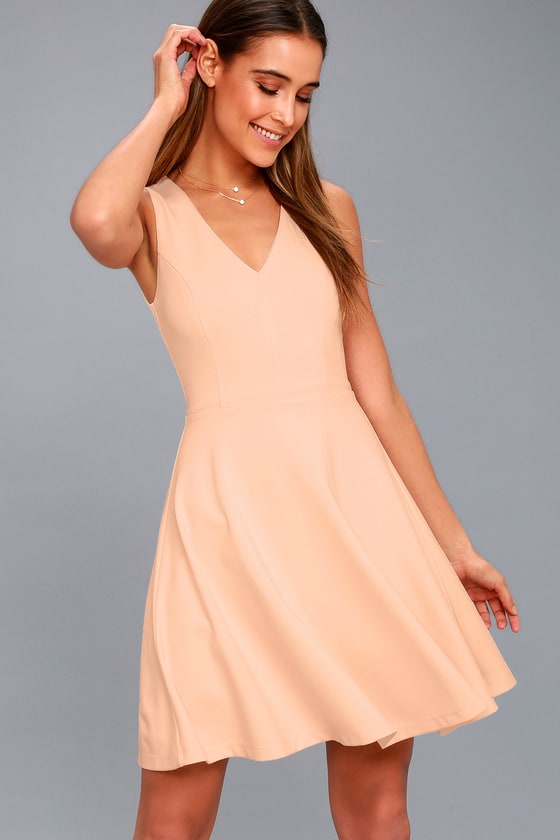 Cute Skater Dress Stretch Knit Dress Peach Dress Lulus