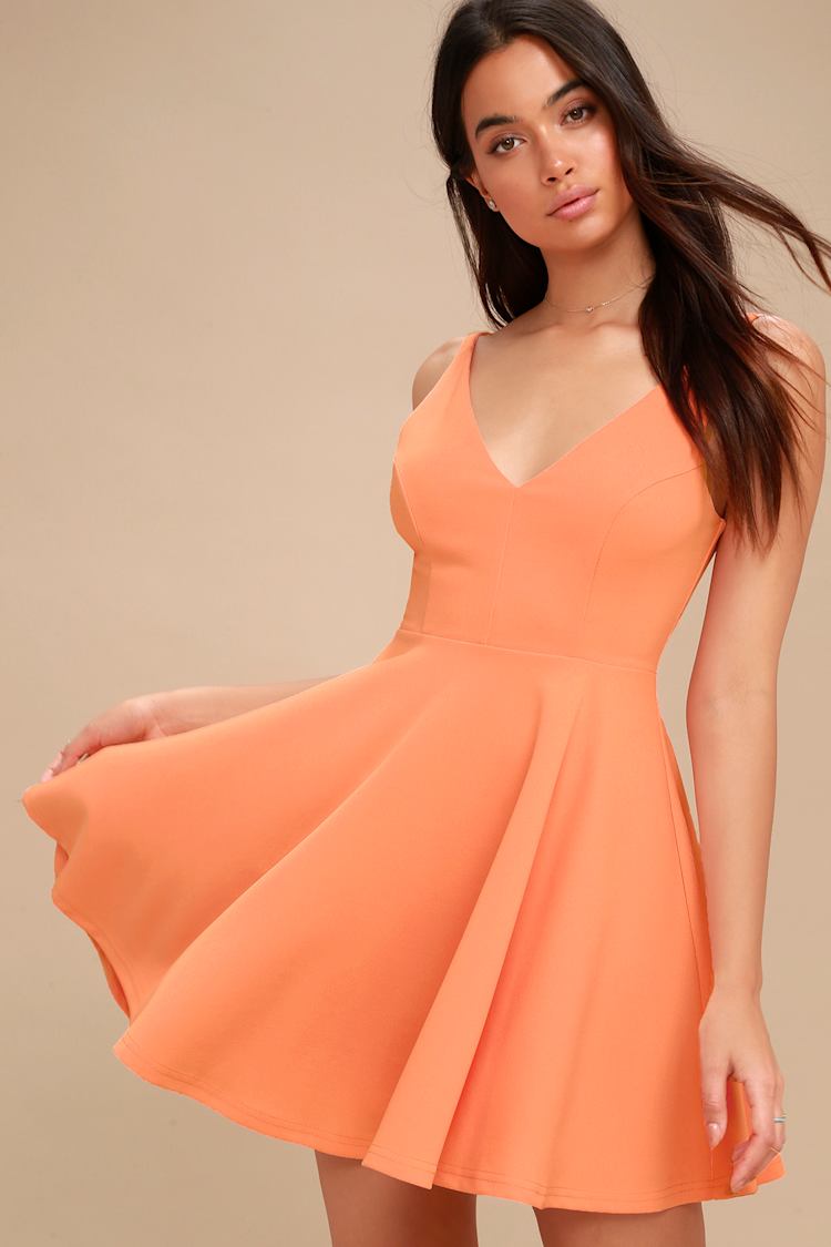 Cute Bright Peach Dress - Skater Dress - Sleeveless Dress - Lulus
