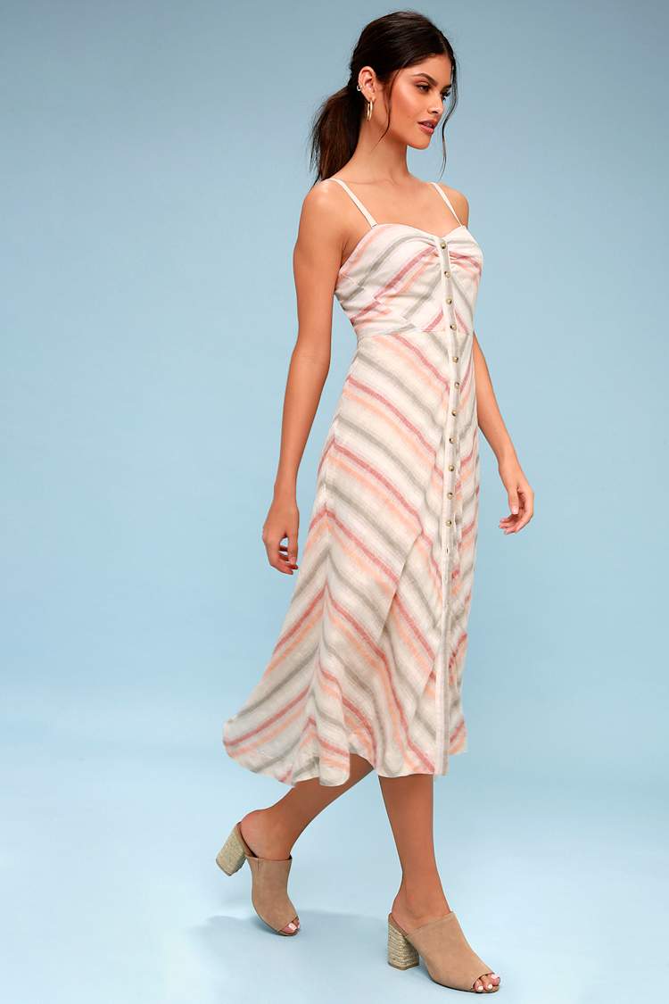 Free People Striking Striped - Midi Dress - Ivory Dress - Lulus Free People Striking Striped - Midi Dress - Ivory Dress - Lulus