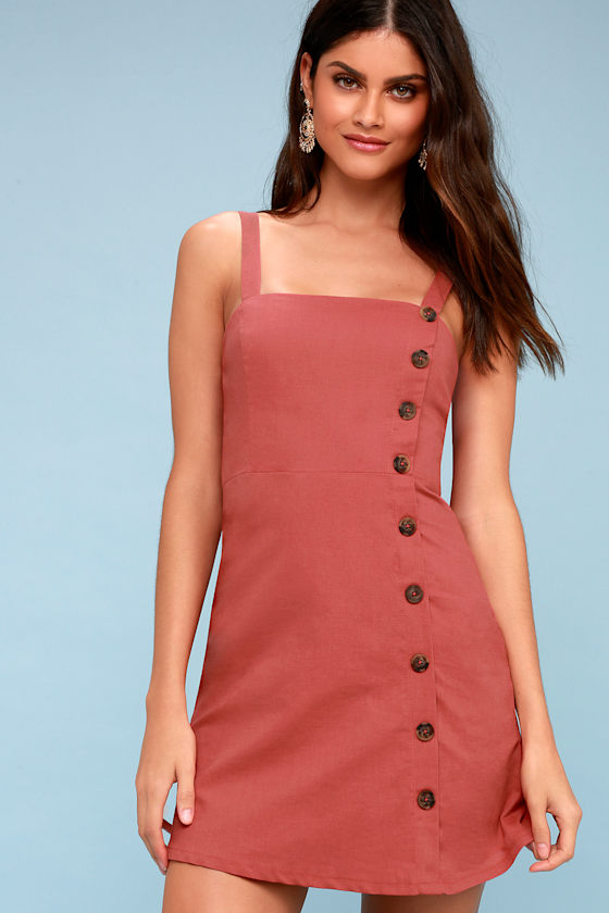 Louetta Rust Red Button-Down Mini Dress 1
