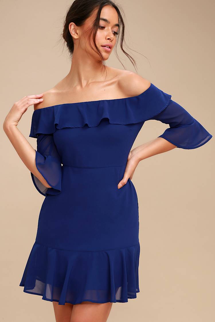 royal blue sequin dresses Zapaka Women Royal Blue Homecoming Dress Halter Ruffles Tiered A-Line Backless Short Party Dress, Red / US16 main image 1