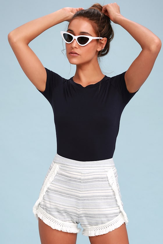 Savvy Blue and White Striped Shorts 7