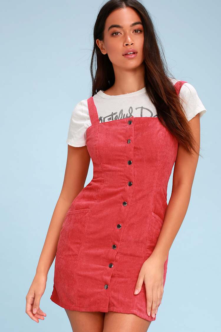 open lace back dress Women's Organic Corduroy Pinafore Dress