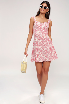 Lucy Love Fallin' For You Floral Print Skater Dress Lulus