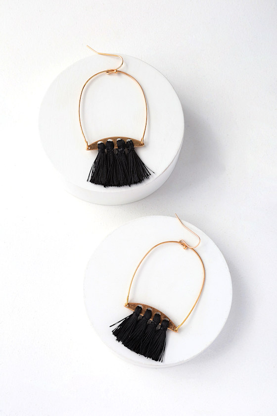 Boho Earrings - Gold Earrings - Black Tassel Earrings - Lulus