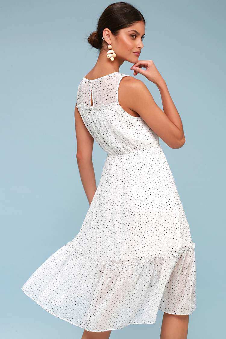 knee length dresses for ladies White Polka Dot Luna Midi Dress main image 1