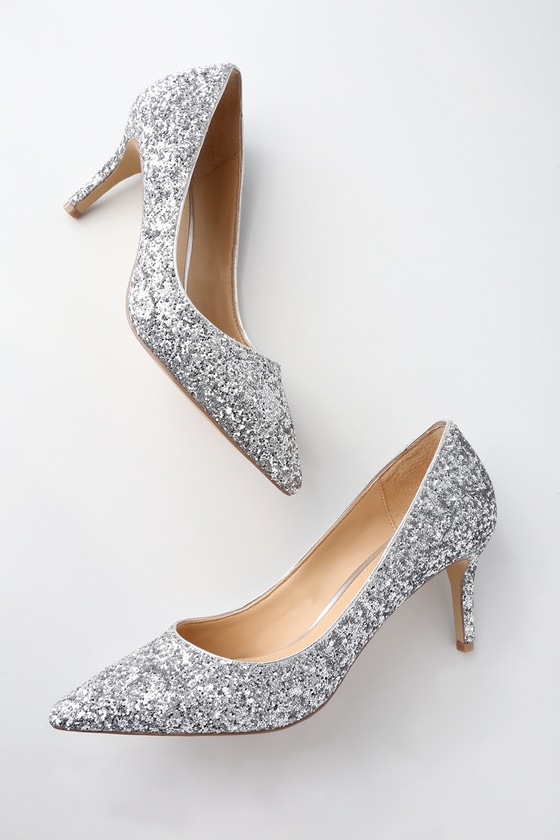 silver glitter pumps