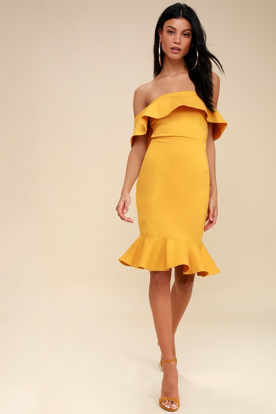 bcbg mustard yellow dress