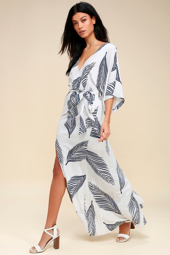 leaf print maxi dress