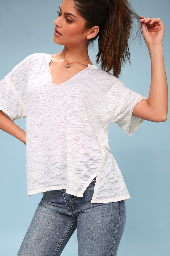 Free People Maddie - White Distressed Tee - Oversized Tee - Lulus