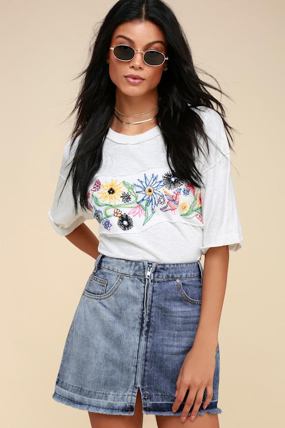 Set the Tone Blue Two-Tone Denim Mini Skirt 3