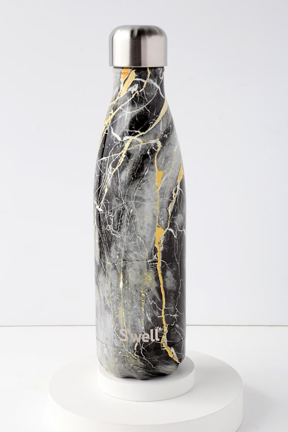 Bahamas Gold Marble Stainless Steel Water Bottle 1