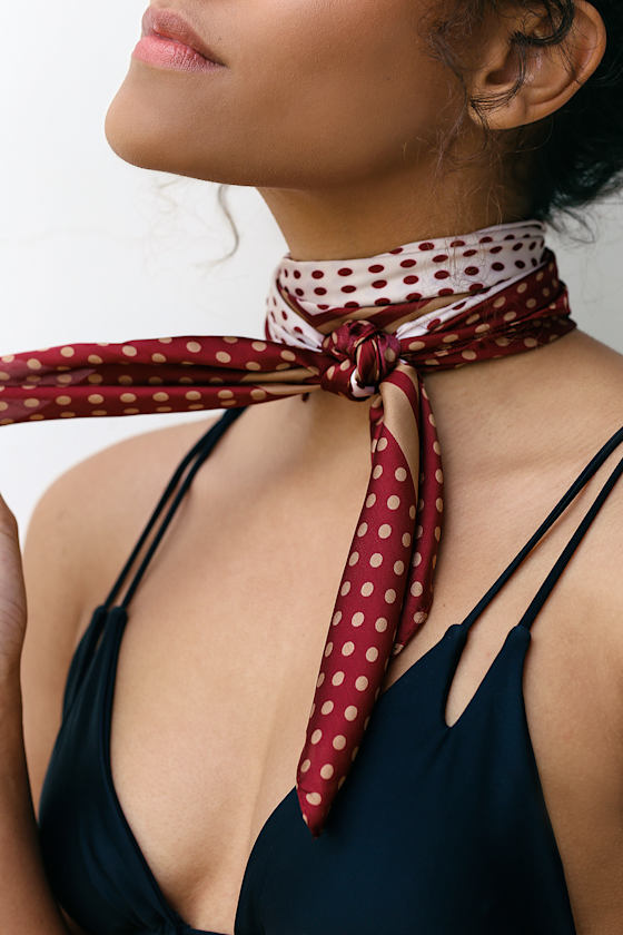 Monaco Rust Red and Cream Polka Dot Satin Scarf 1