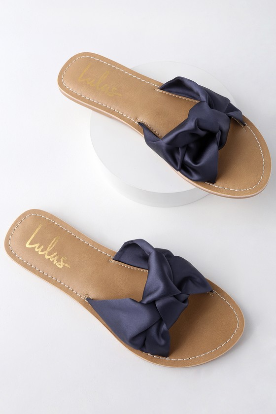 navy blue slip on sandals