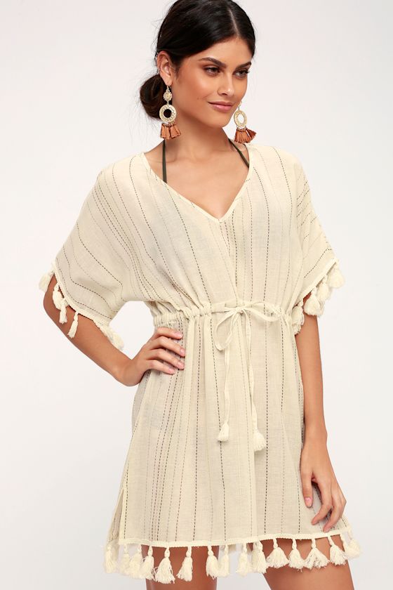 Day In The Sun Cream Striped Cover-Up 1