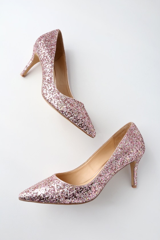 rose gold glitter kitten heels