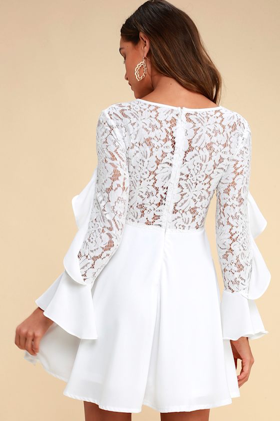 Secret Kiss White Lace Long Sleeve Dress 4