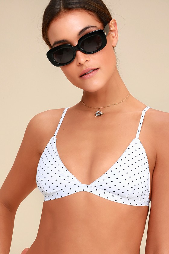 black and white polka dot bikini top