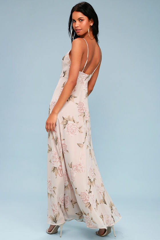 Lovely Taupe Floral Print Dress - Floral Maxi Dress - Lulus