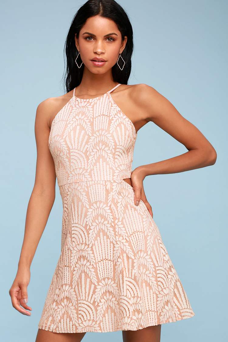knee length dresses for ladies Lace Sleeve Cup Detail Mini Dress main image 0