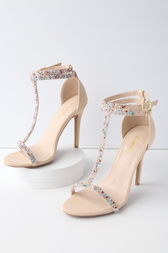 Chic Nude Heels - Ankle Strap Heels - Rhinestone Heels - Lulus