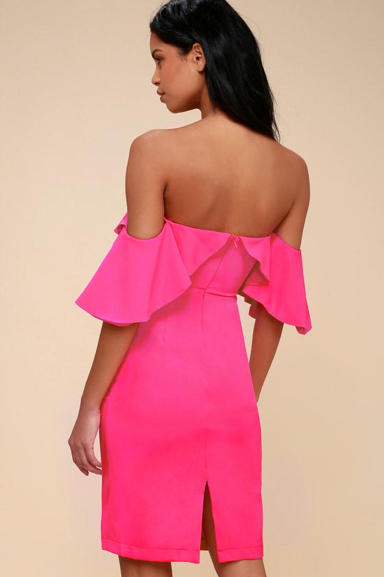 Cute Hot Pink Dress Off The Shoulder Dress Bodycon Dress 