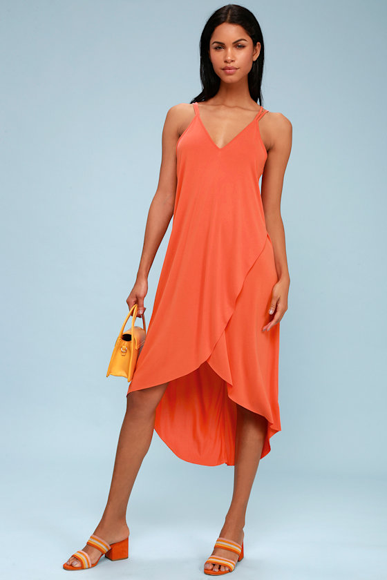 Mood and Melody Coral Orange High-Low Dress 1