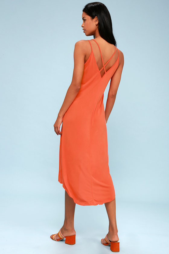 Mood and Melody Coral Orange High-Low Dress 2