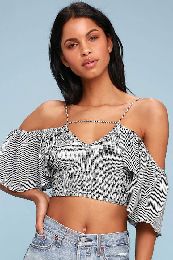 Cute Black and White Striped Top OfftheShoulder Top Lulus
