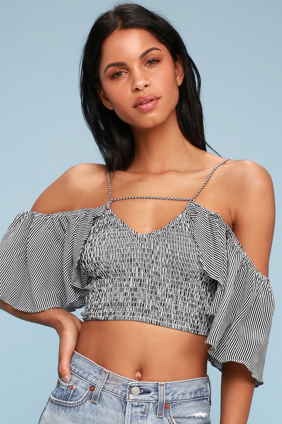 Cute Black and White Striped Top - Off-the-Shoulder Top - Lulus