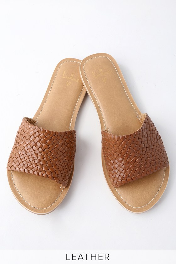 woven leather slide sandals