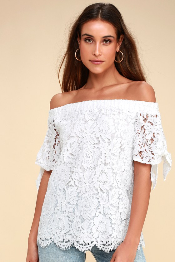 Lovely Ivory Top - Lace Top - Off-the-Shoulder Top