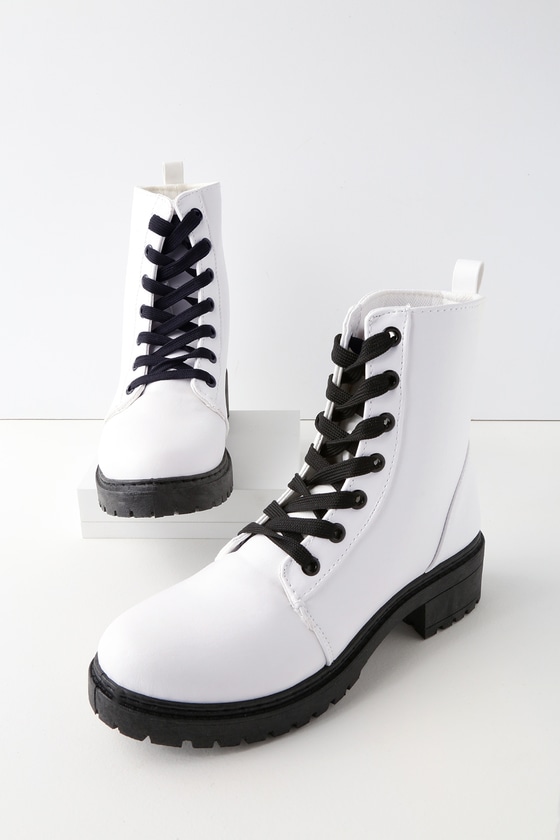 black and white combat boots